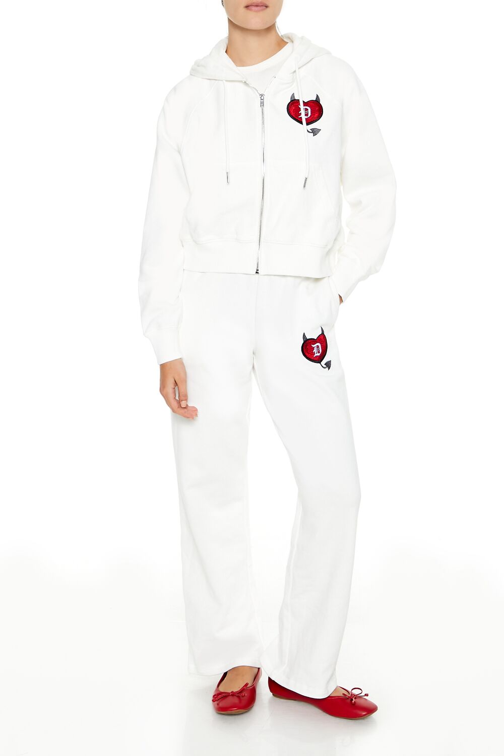 Embroidered Devil Heart Zip-Up Hoodie - Image 2