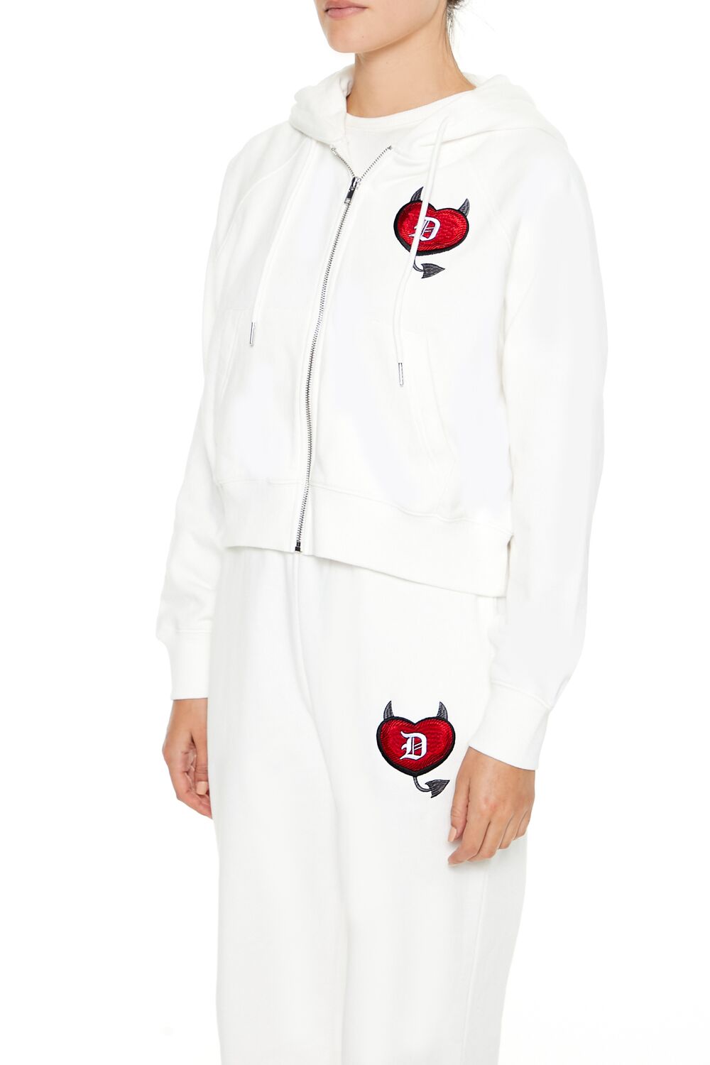 Embroidered Devil Heart Zip-Up Hoodie - Image 4