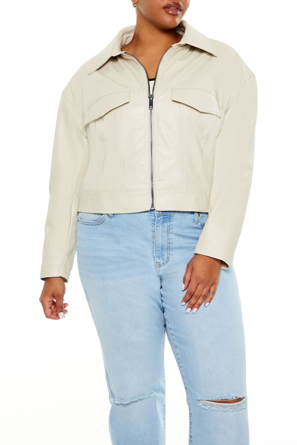 Plus Size Faux Leather Jacket