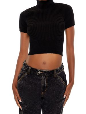 Sweater-Knit Mock Neck Crop Top