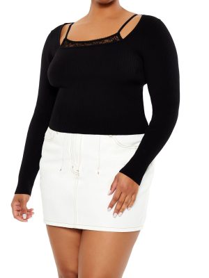 Plus Size Lace Cami & Sweater Combo Top