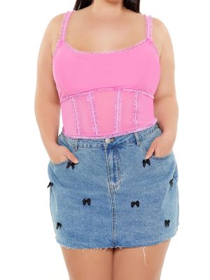 Plus Size Mesh Ruffle-Trim Cami