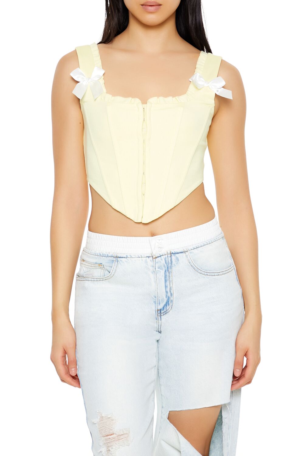 Bow Ruffle-Trim Corset Crop Top