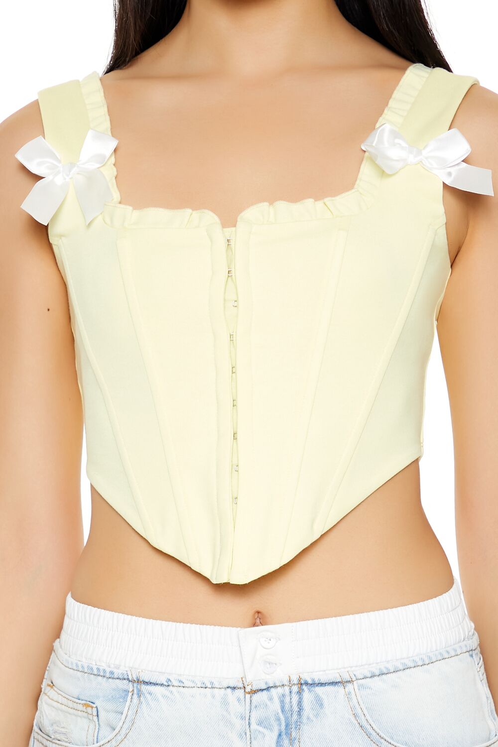 Bow Ruffle-Trim Corset Crop Top - Image 3