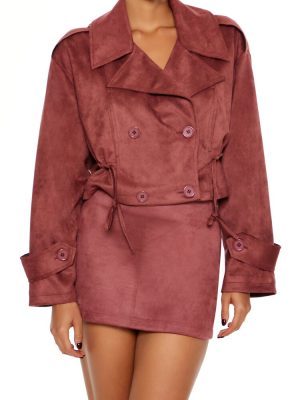 Faux Suede Cropped Trench Coat