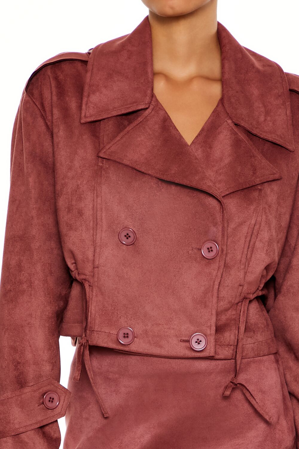Faux Suede Cropped Trench Coat - Image 3