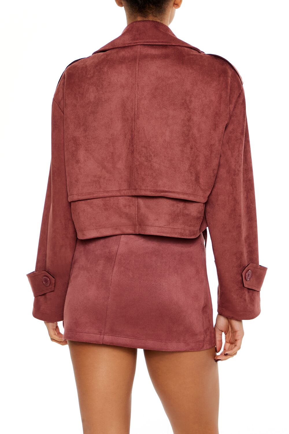 Faux Suede Cropped Trench Coat - Image 5