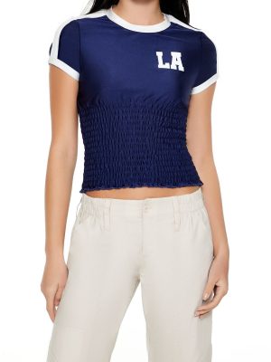Smocked Ringer LA Cropped Tee