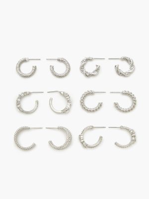 Twisted Rhinestone Hoop Earring Set