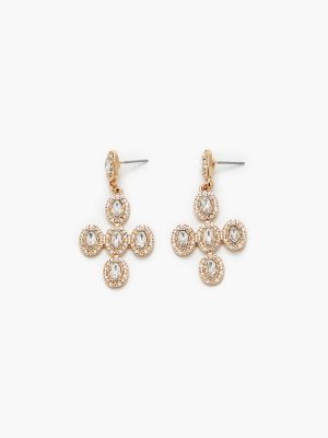 Faux Gem Cross Drop Earrings