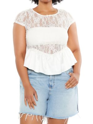 Plus Size Sheer Lace Peplum Top
