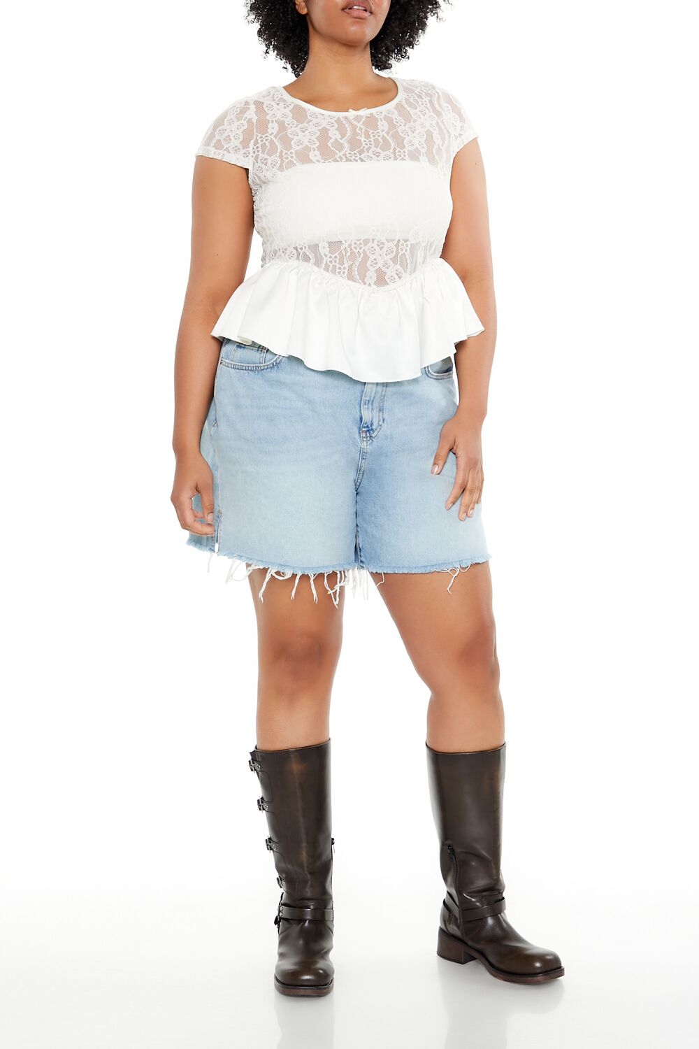 Plus Size Sheer Lace Peplum Top - Image 2