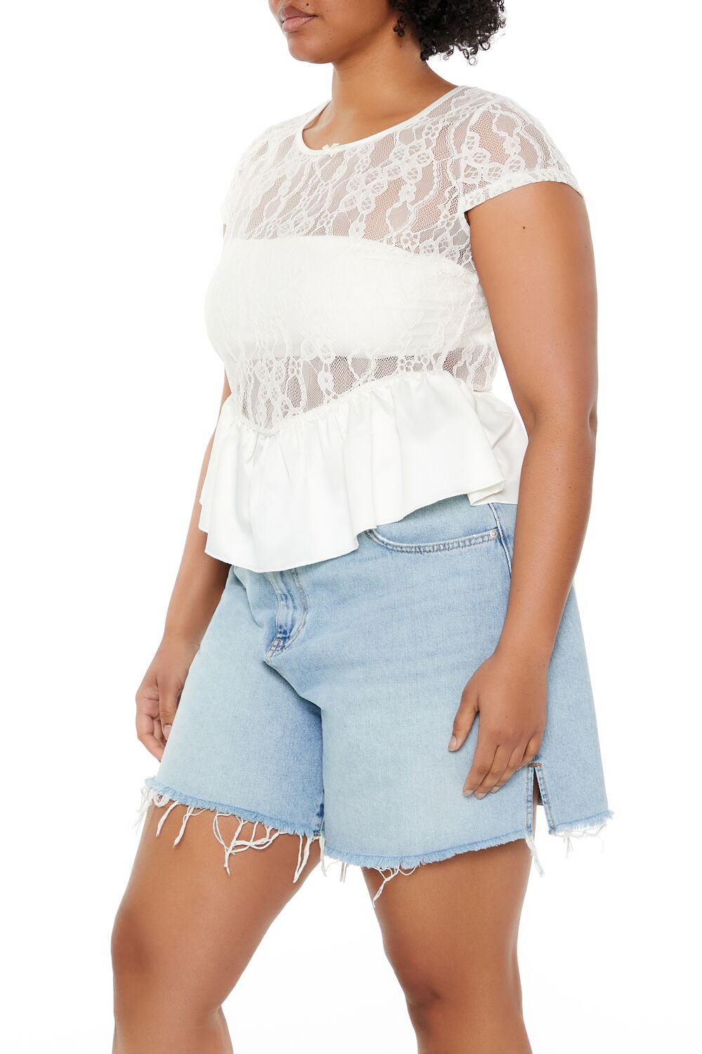 Plus Size Sheer Lace Peplum Top - Image 4