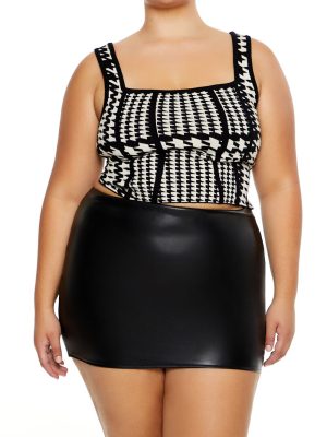 Plus Size Sweater-Knit Houndstooth Tank Top