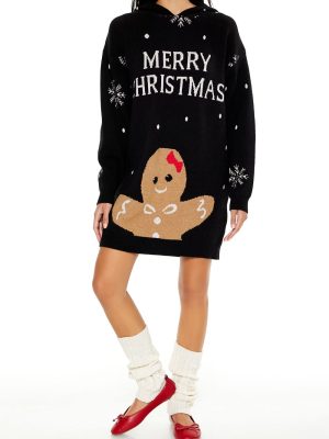 Hooded Christmas Mini Sweater Dress
