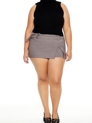 Plus Size Pinstriped Micro Mini Skort