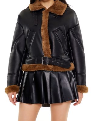 Faux Shearling-Trim Aviator Jacket