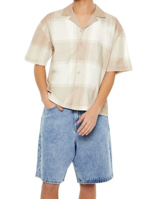 Plaid Drop-Sleeve Cropped Shirt