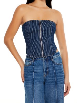 Striped Denim Tube Crop Top