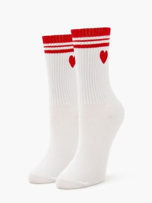 Varsity-Striped Heart Crew Socks
