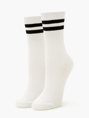 Ribbed Varsity-Striped Crew Socks