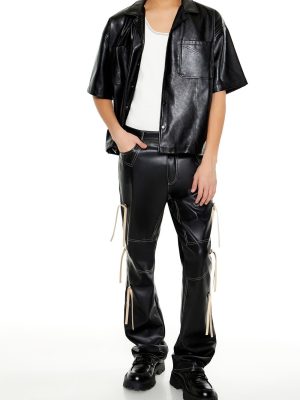 Two-Tone Faux Leather Flare Pants