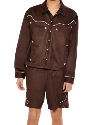 Geo Faux Suede Trucker Jacket