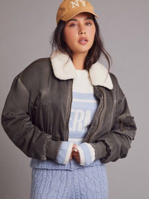 Oil Wash Cropped Bomber Jacket