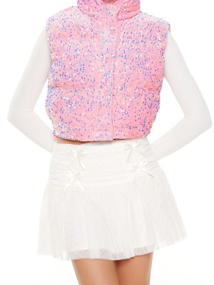 Iridescent Sequin Faux Fur Vest