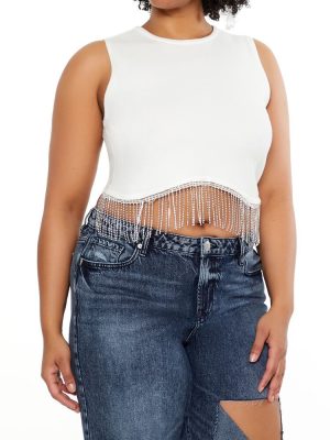 Plus Size Sweater-Knit Rhinestone Crop Top