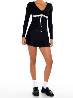 Pleated A-Line Mini Skirt