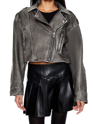 Faux Leather Cropped Moto Jacket