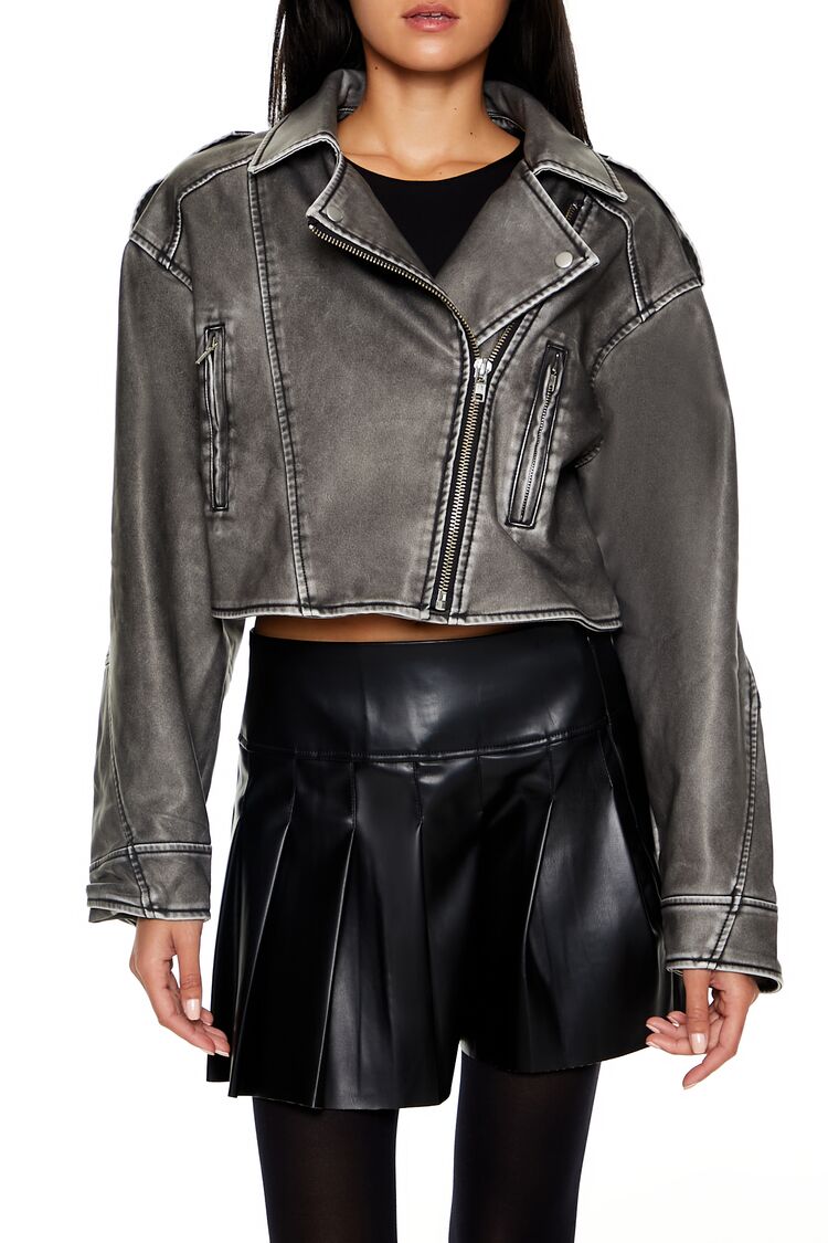 Faux Leather Cropped Moto Jacket