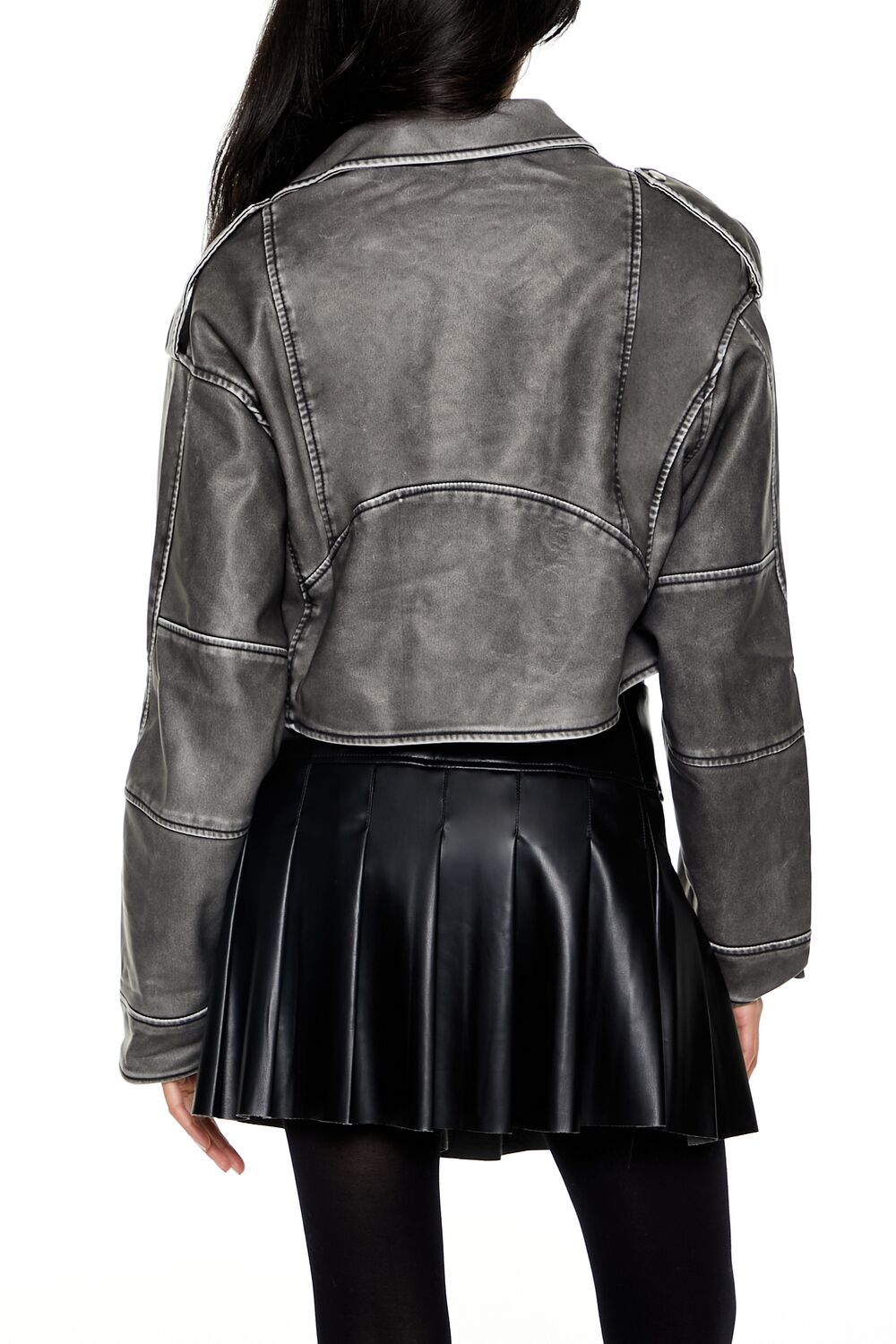 Faux Leather Cropped Moto Jacket - Image 5
