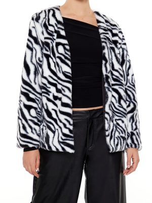 Zebra Print Faux Fur Coat