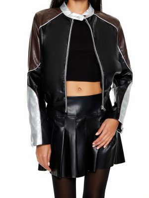 Metallic Colorblock Moto Jacket