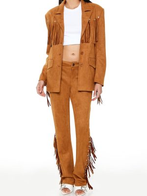 Rhinestone Fringe Faux Suede Pants