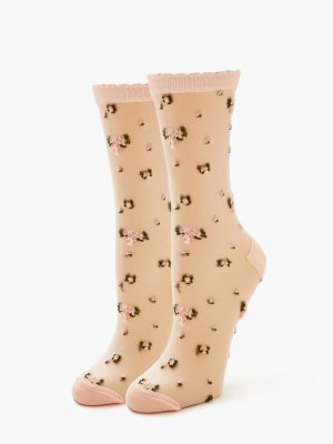 Flower Print Mesh Crew Socks