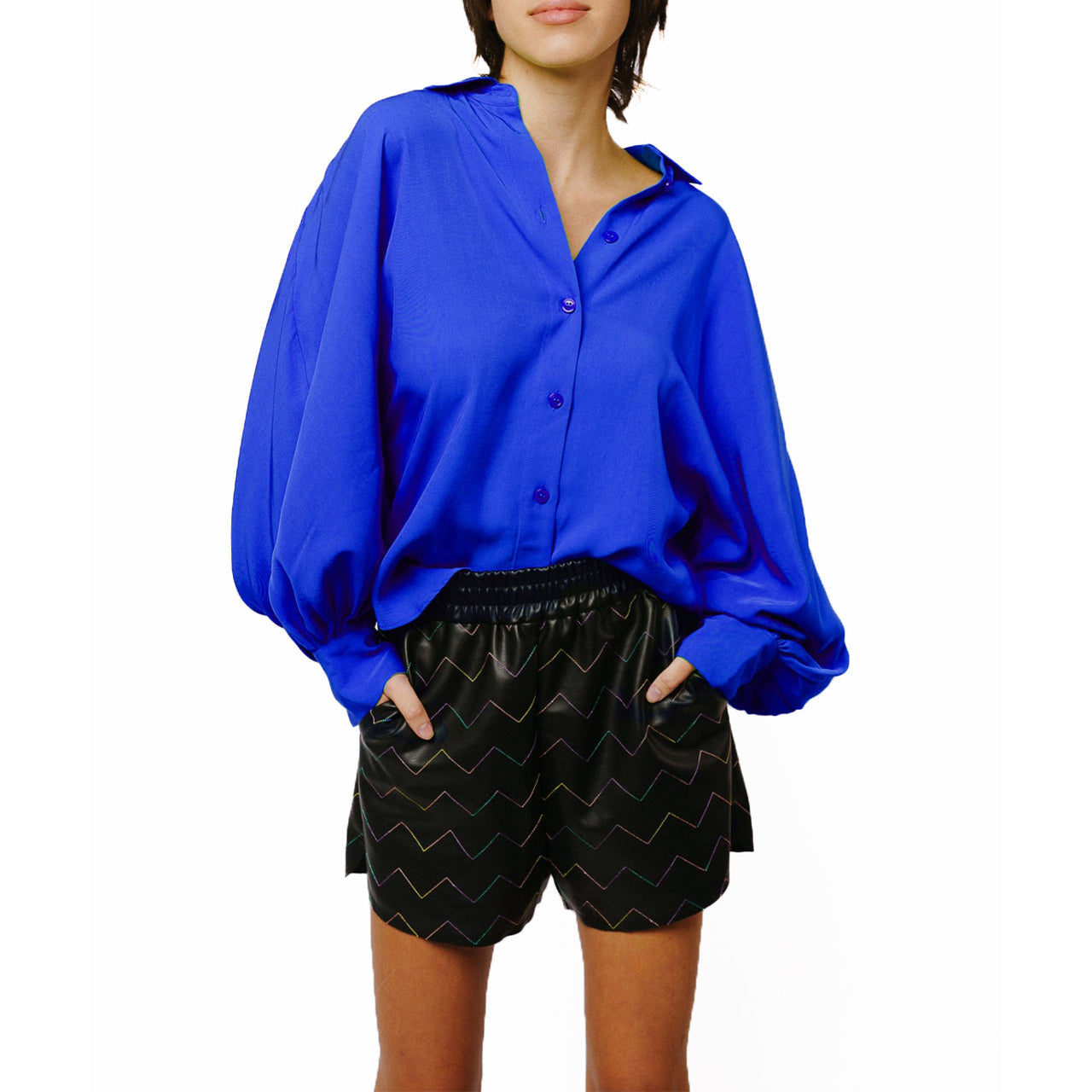 Amira Oversized Button Down Satin Top - Image 2