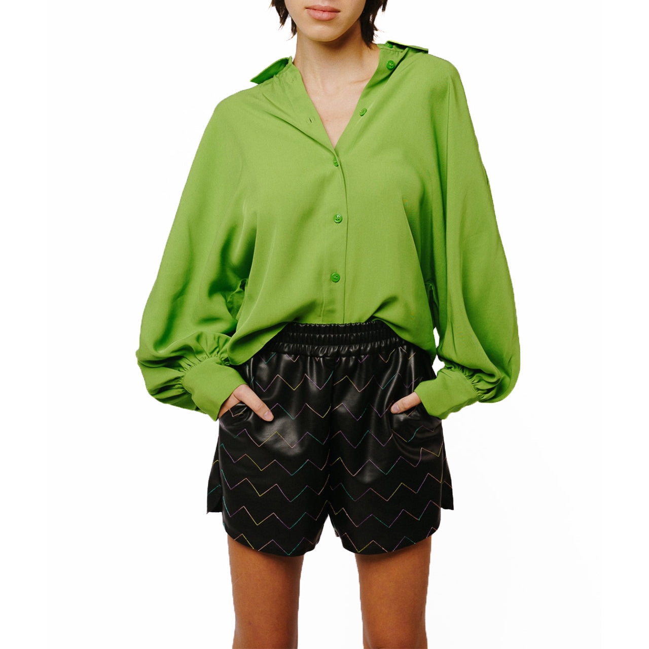 Amira Oversized Button Down Satin Top - Image 3