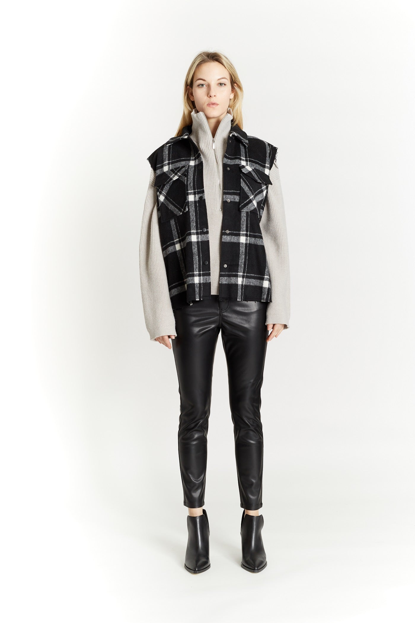 Plaid Hunter Vest with Frayed Sleeves - Image 2