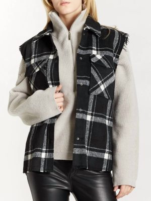 Plaid Hunter Vest with Frayed Sleeves