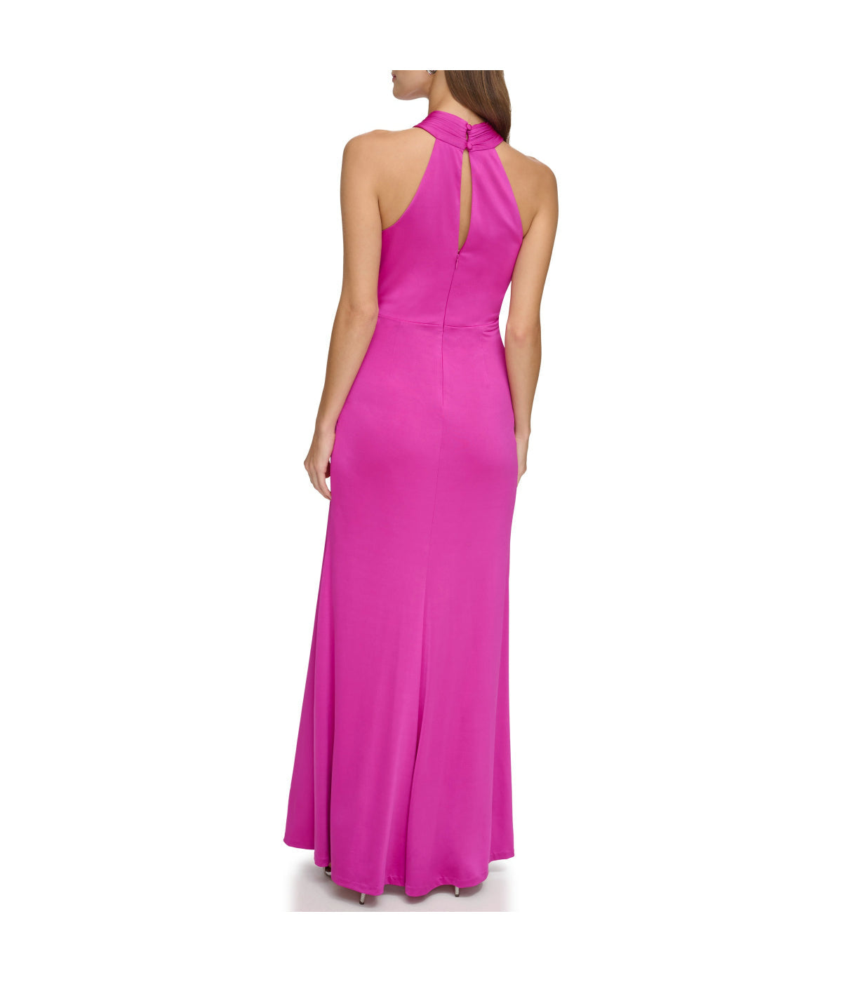 Sleeves High Neck Gown With Drape Front Berry - Image 2