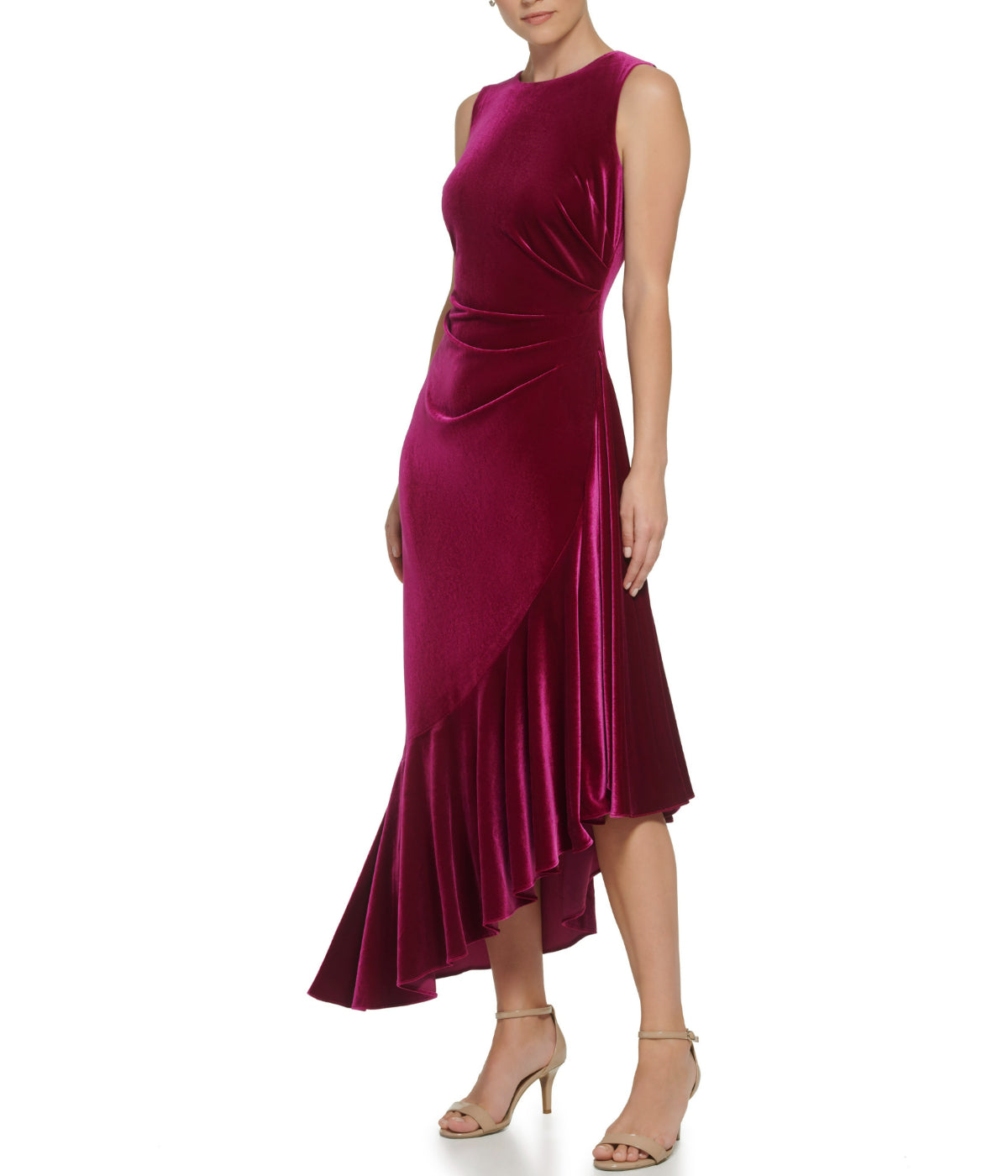 Sleeveless Cocktail Midi W/ Ruffle Fuschia - Image 3