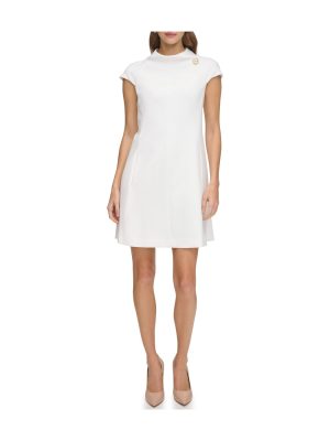 Cap Sleeve Roll Neck Shift Ivory