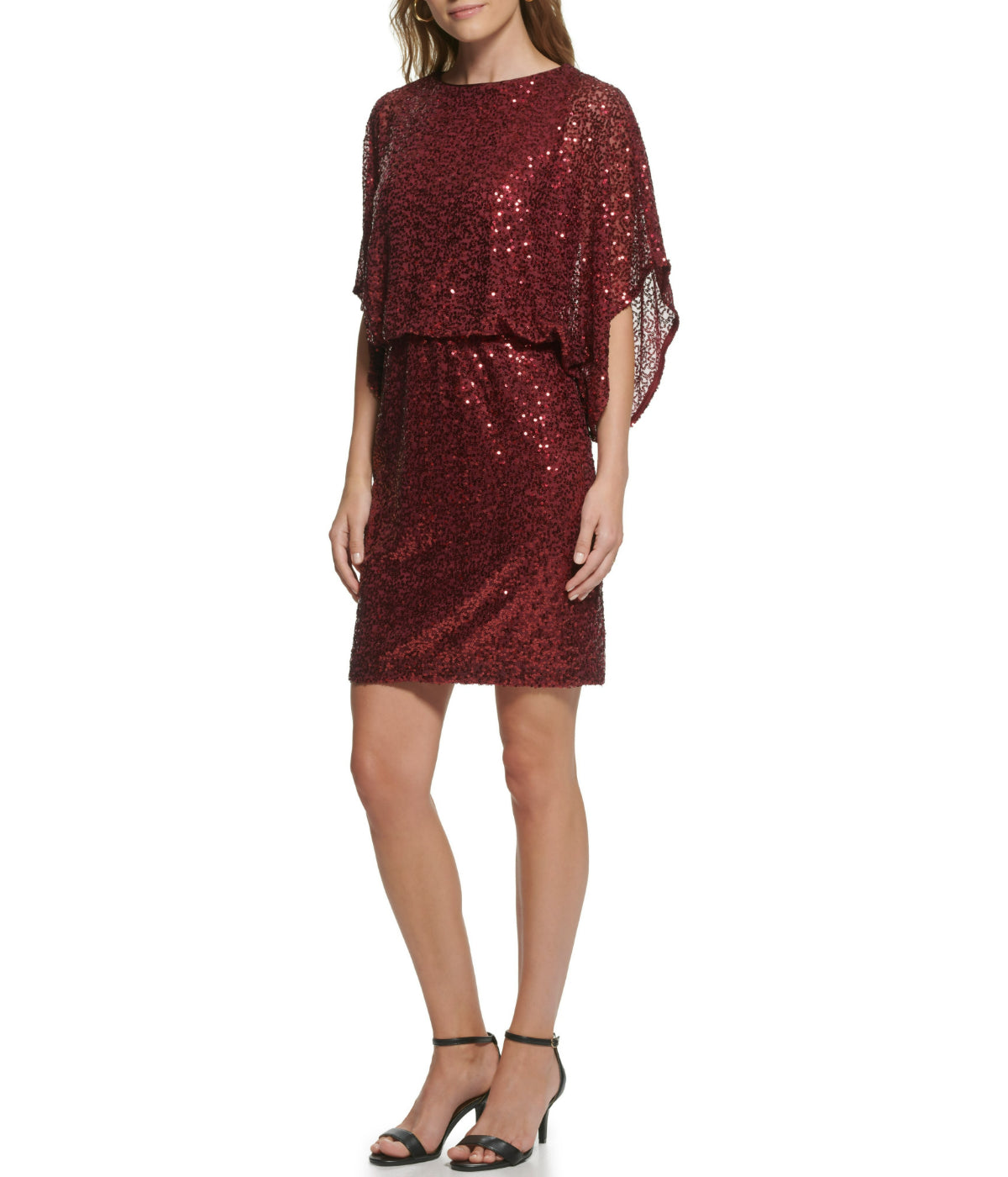 1Pc Dolman Sleeve Blouson Sheath Dress Ruby - Image 3