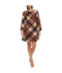 1Pc Puff Sleeve Trap Knit Melange Plaid Rust - Image 5