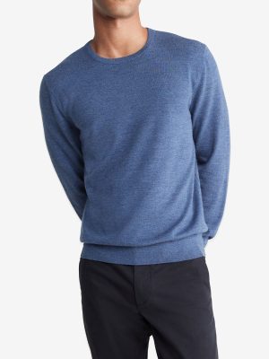 Long Sleeve Solid Extrafine Merino Crew 14Gg Blue