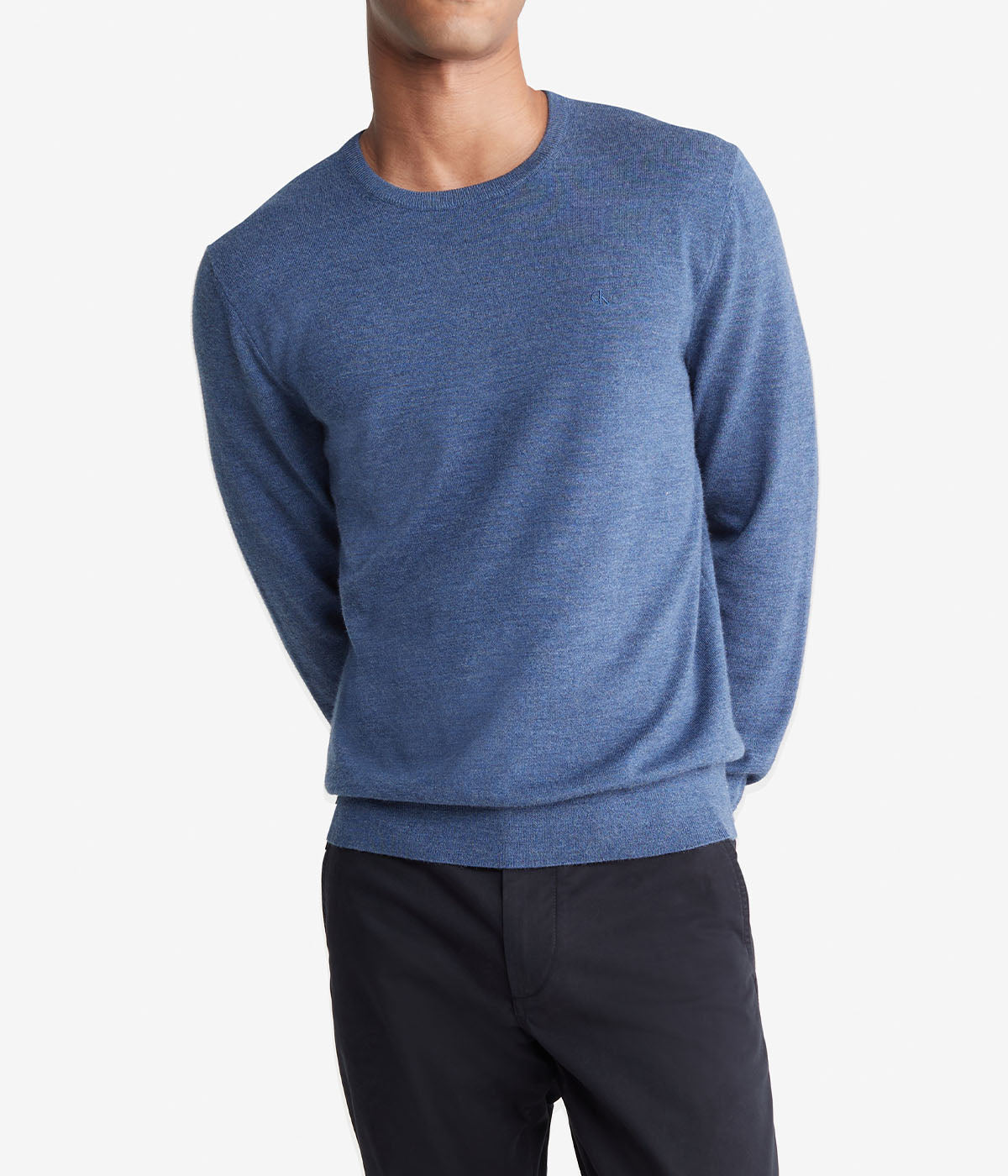 Long Sleeve Solid Extrafine Merino Crew 14Gg Blue