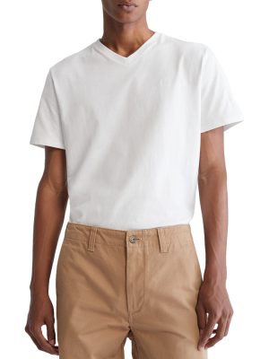 Short Sleeves Smooth Solid V-Neck Tee